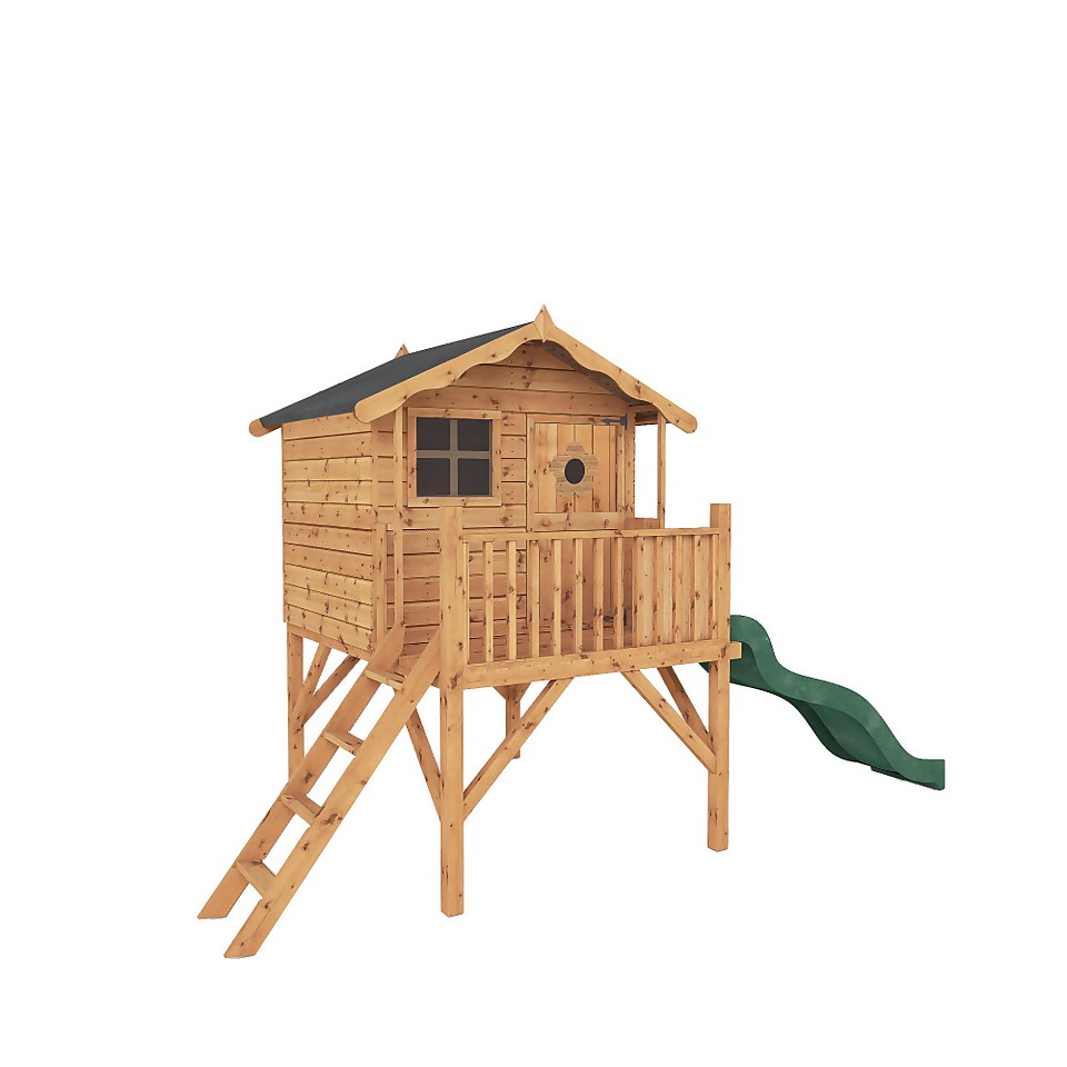 Mercia 4ft11in x 4ft11in Tulip Wooden Playhouse with Tower and Slide - Installation Included