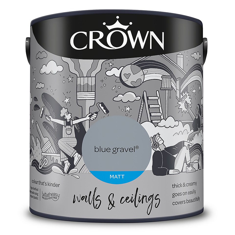 Crown Walls & Ceilings Matt Emulsion Paint Blue Gravel - 2.5L