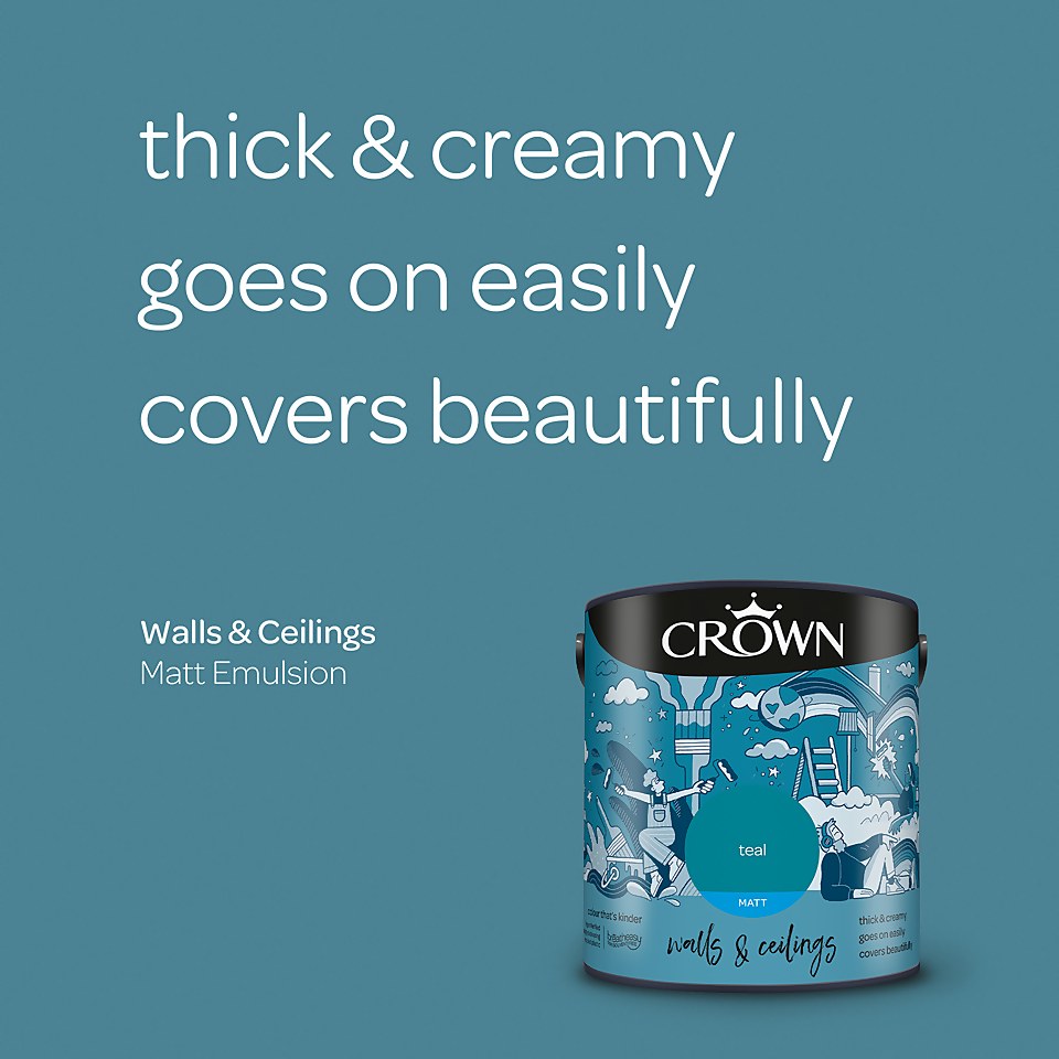 Crown Walls & Ceilings Matt Emulsion Paint Teal - 2.5L