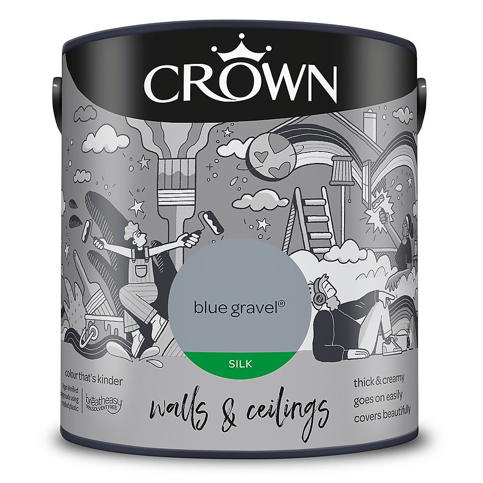Crown Walls & Ceilings Silk Emulsion Paint Blue Gravel - 2.5L