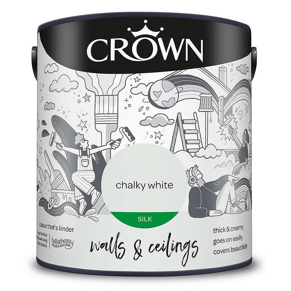 Crown Walls & Ceilings Silk Emulsion Paint Chalky White - 2.5L