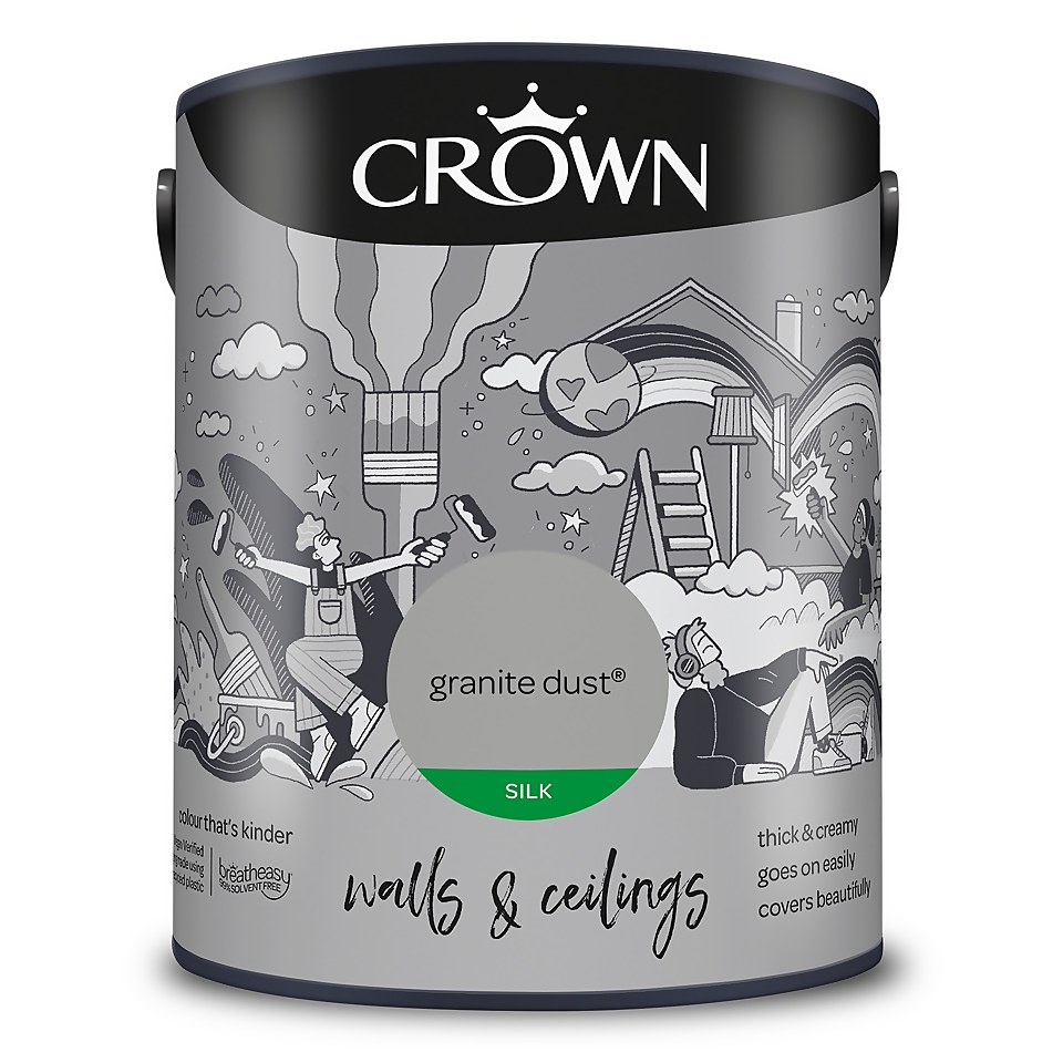 Crown Walls & Ceilings Silk Emulsion Paint Granite Dust - 5L