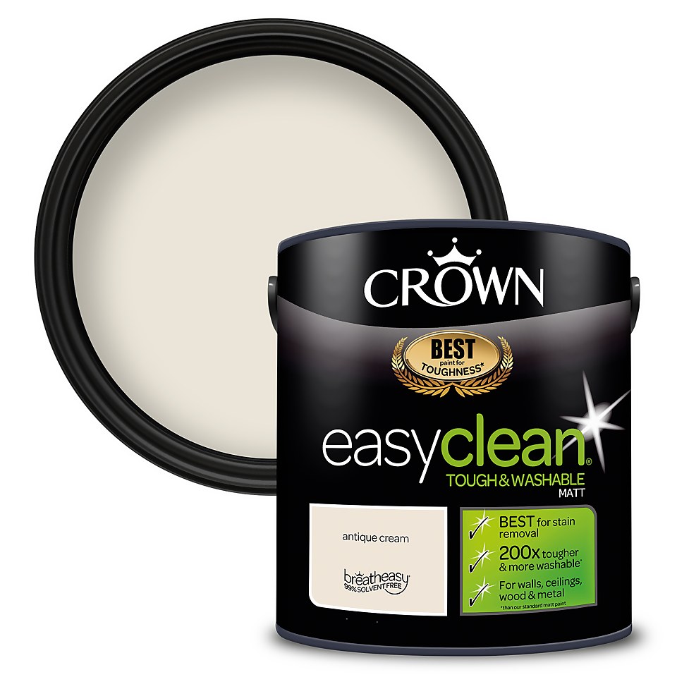 Crown Easyclean Washable & Wipeable Multi Surface Matt Paint Antique Cream - 2.5L