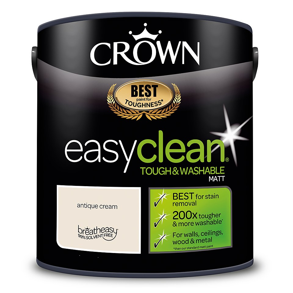 Crown Easyclean Washable & Wipeable Multi Surface Matt Paint Antique Cream - 2.5L