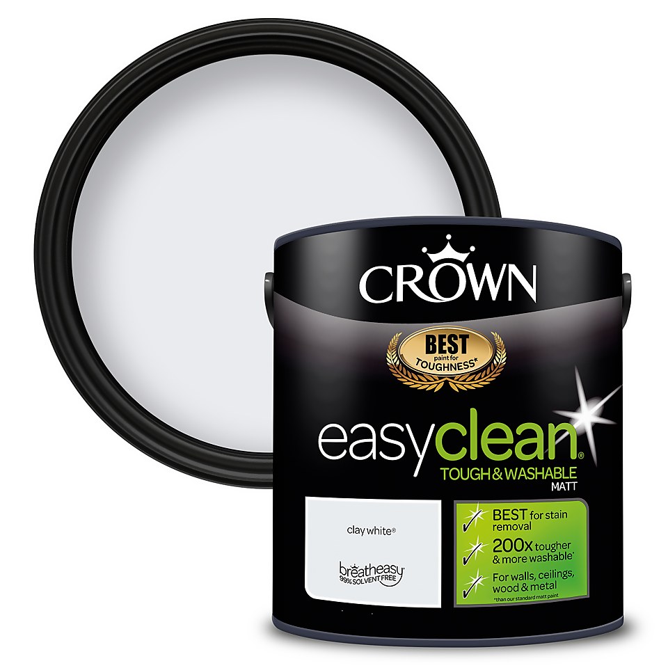 Crown Easyclean Tough & Washable Matt Paint Clay White - 2.5L