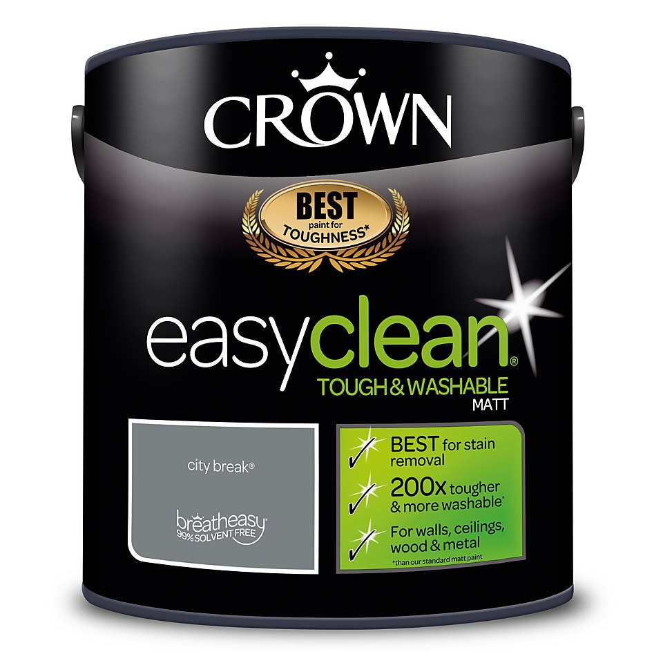 Crown Easyclean Washable & Wipeable Multi Surface Matt Paint City Break - 2.5L