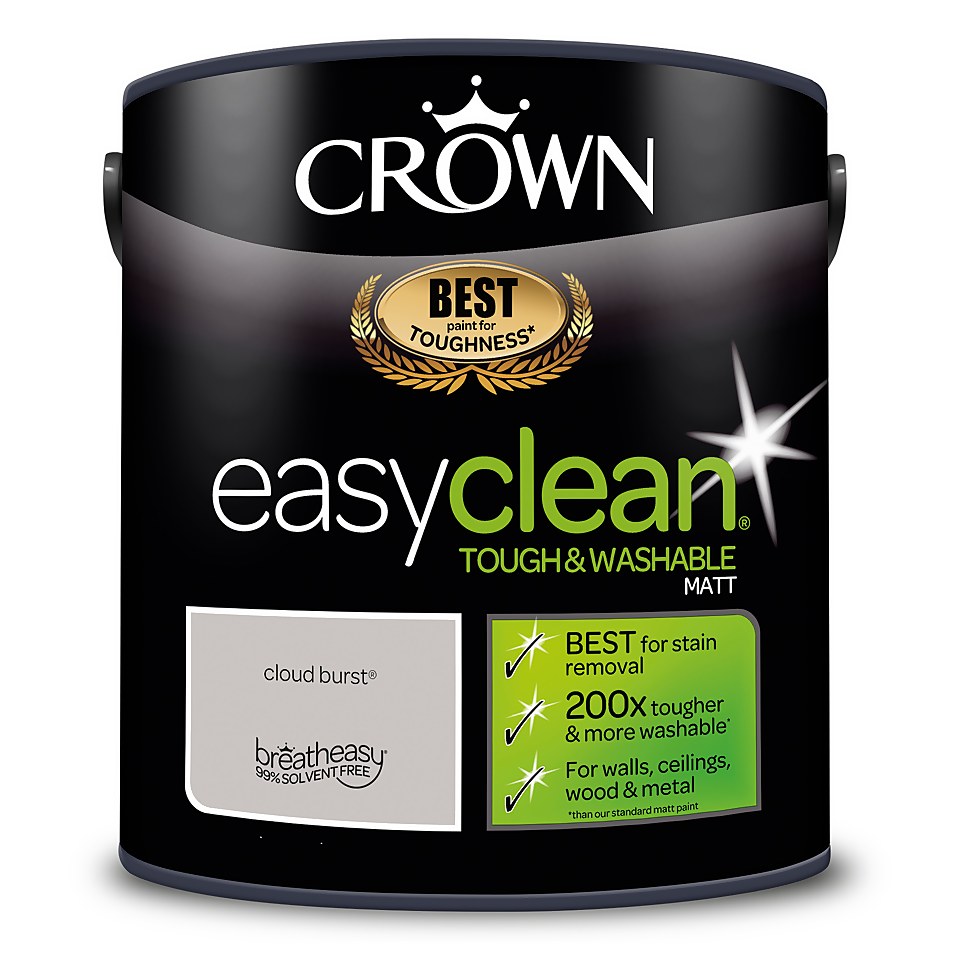 Crown Easyclean Washable & Wipeable Multi Surface Matt Paint Cloud Burst - 2.5L