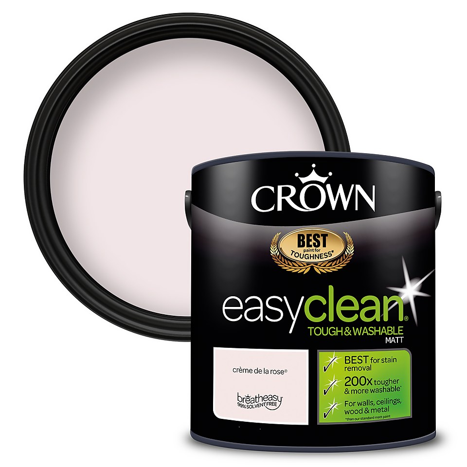 Crown Easyclean Washable & Wipeable Multi Surface Matt Paint Creme De La Rose - 2.5L