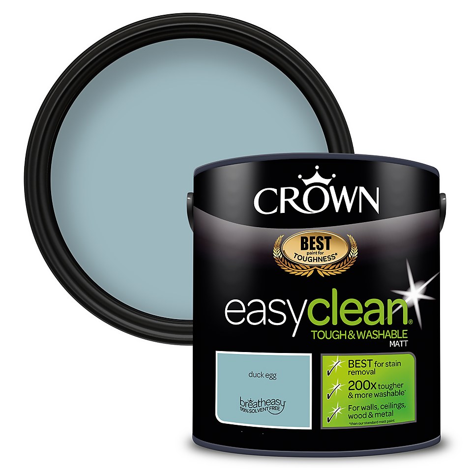 Crown Easyclean Washable & Wipeable Multi Surface Matt Paint Duck Egg - 2.5L