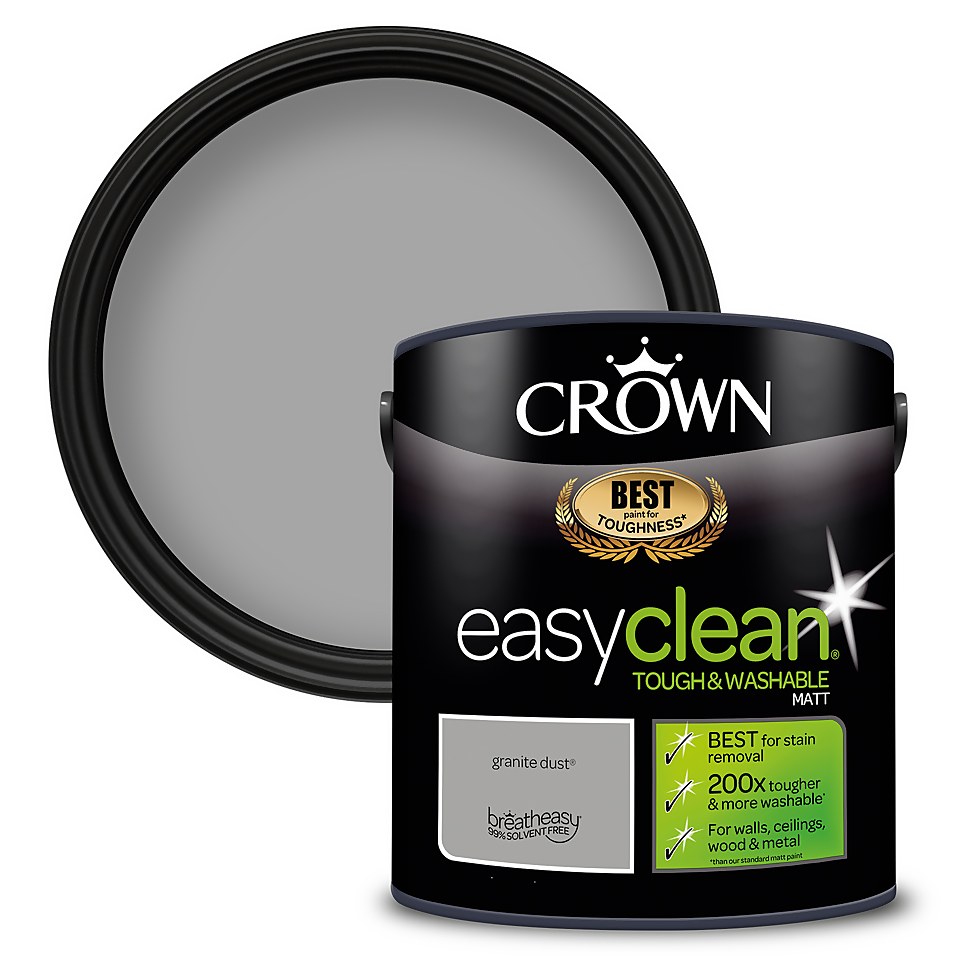Crown Easyclean Washable & Wipeable Multi Surface Matt Paint Granite Dust - 2.5L