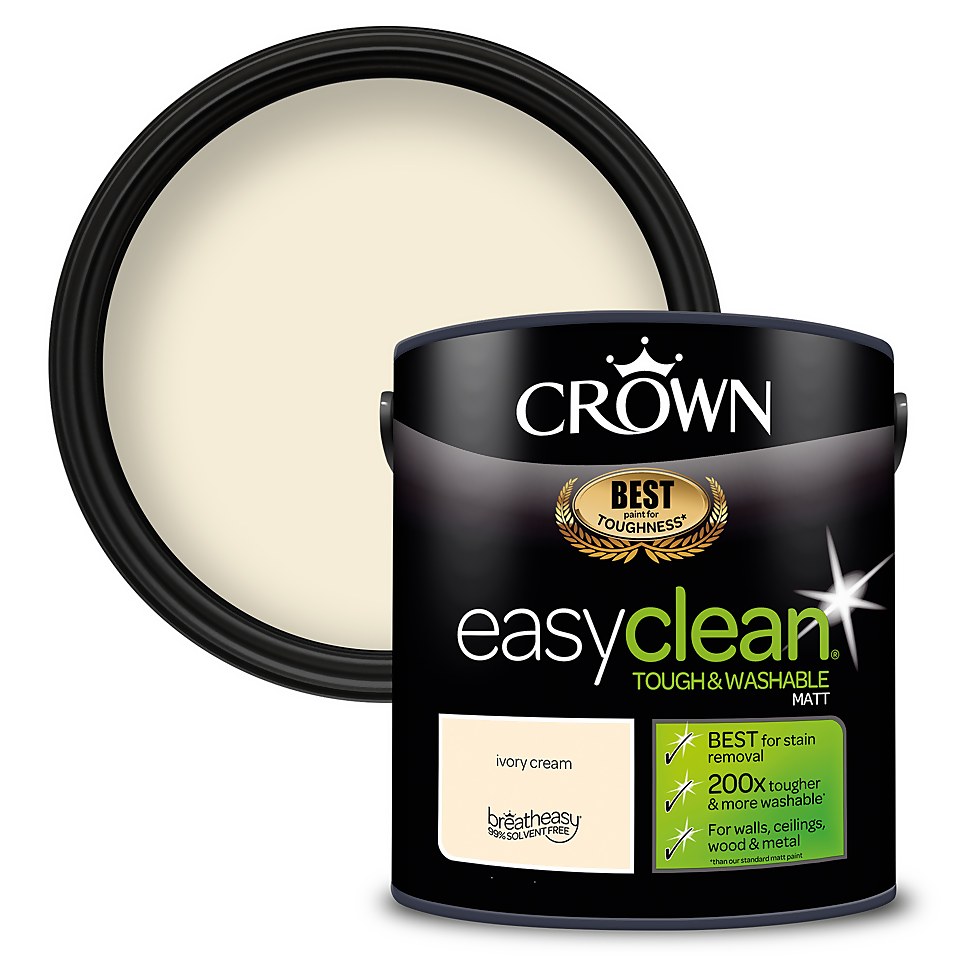 Crown Easyclean Tough & Washable Matt Paint Ivory Cream - 2.5L