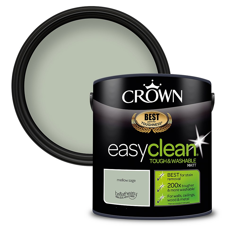 Crown Easyclean Washable & Wipeable Multi Surface Matt Paint Mellow Sage - 2.5L