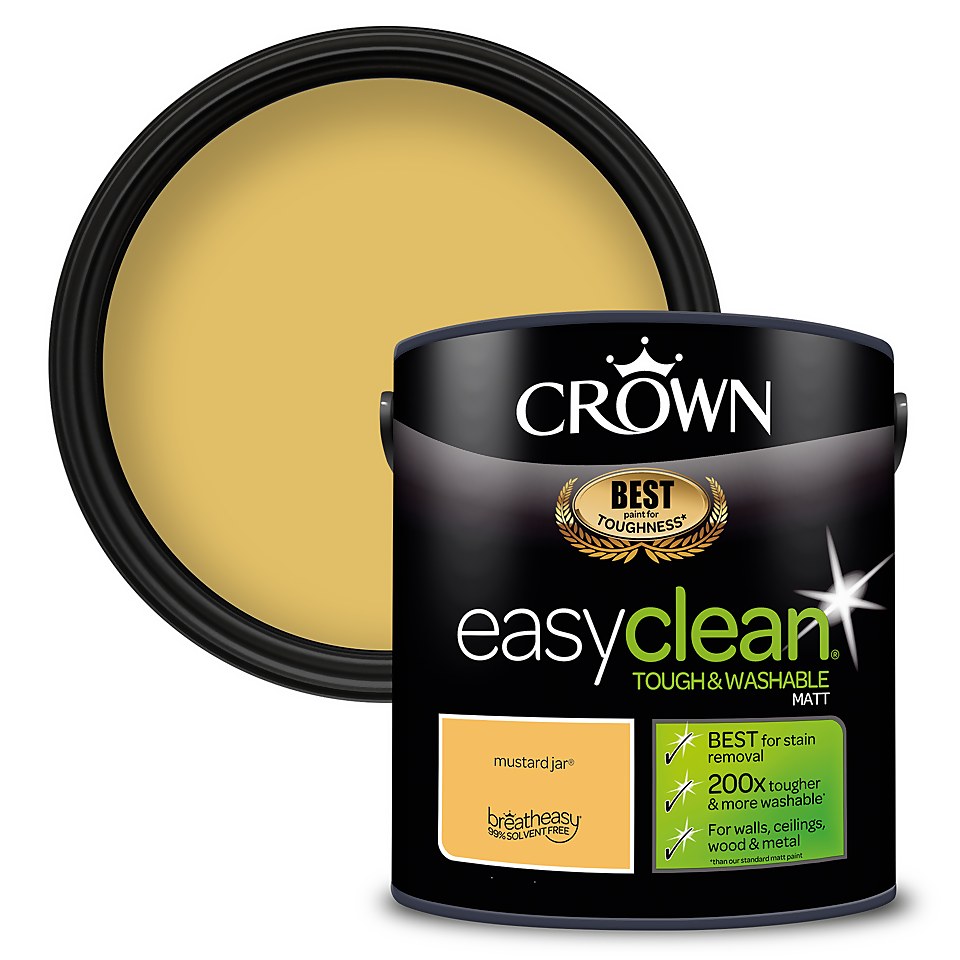 Crown Easyclean Tough & Washable Matt Paint Mustard Jar - 2.5L