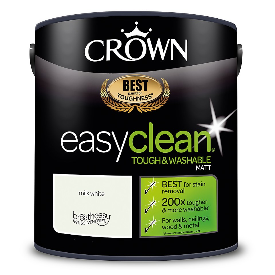 Crown Easyclean Washable & Wipeable Multi Surface Matt Paint Milk White - 2.5L