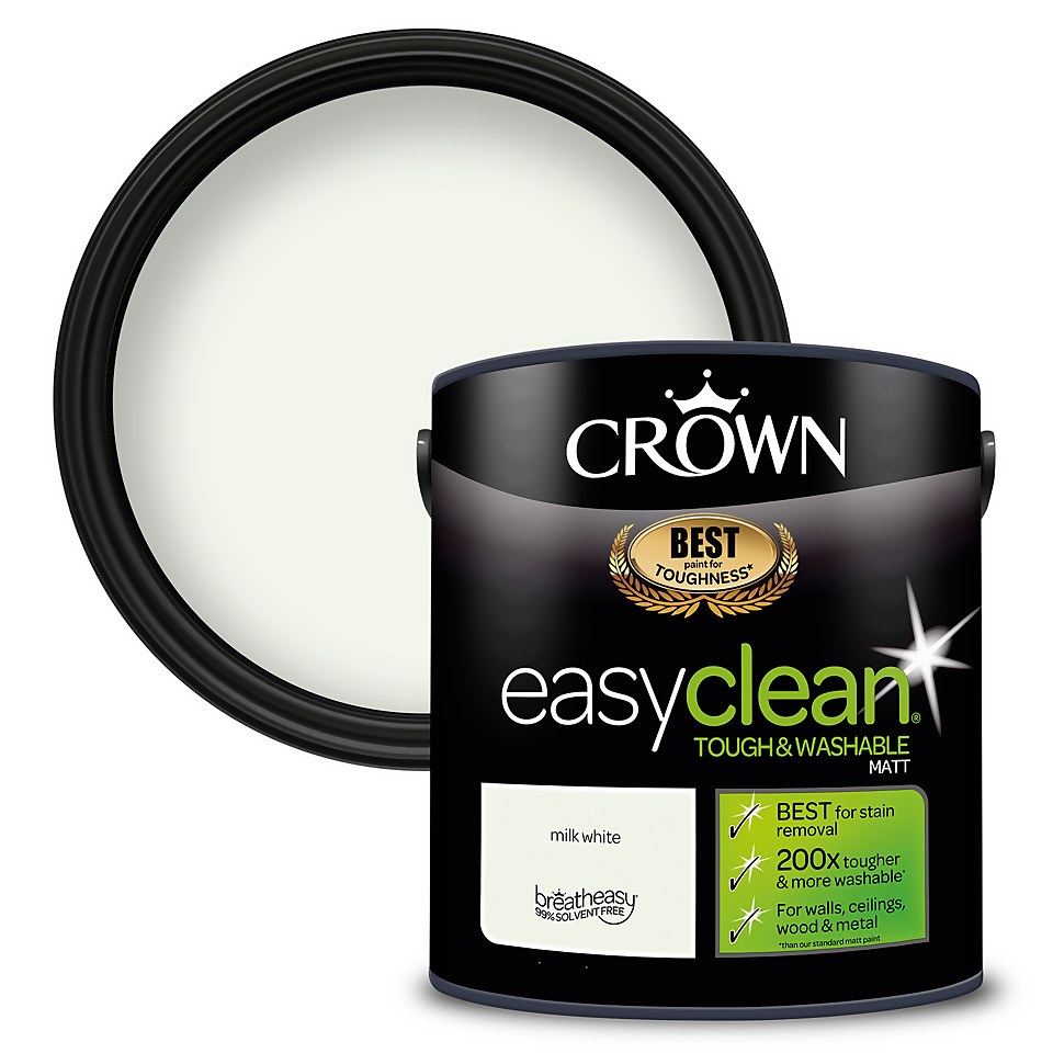 Crown Easyclean Tough & Washable Matt Paint Milk White - 2.5L