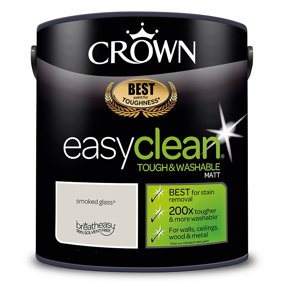 Crown Easyclean Washable & Wipeable Multi Surface Matt Paint Smoked Glass - 2.5L