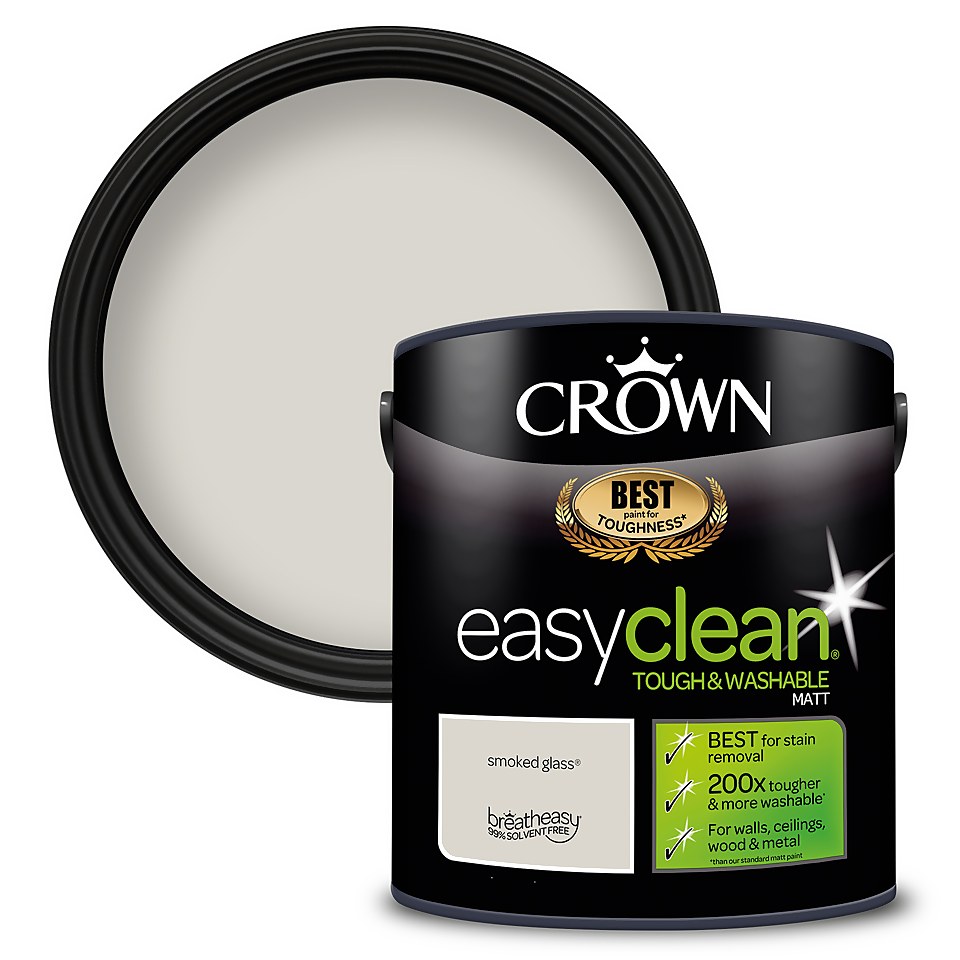Crown Easyclean Washable & Wipeable Multi Surface Matt Paint Smoked Glass - 2.5L