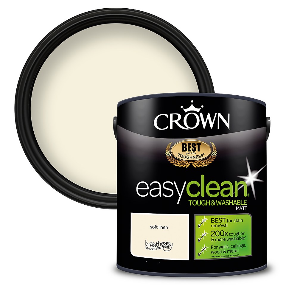 Crown Easyclean Washable & Wipeable Multi Surface Matt Paint Soft Linen - 2.5L