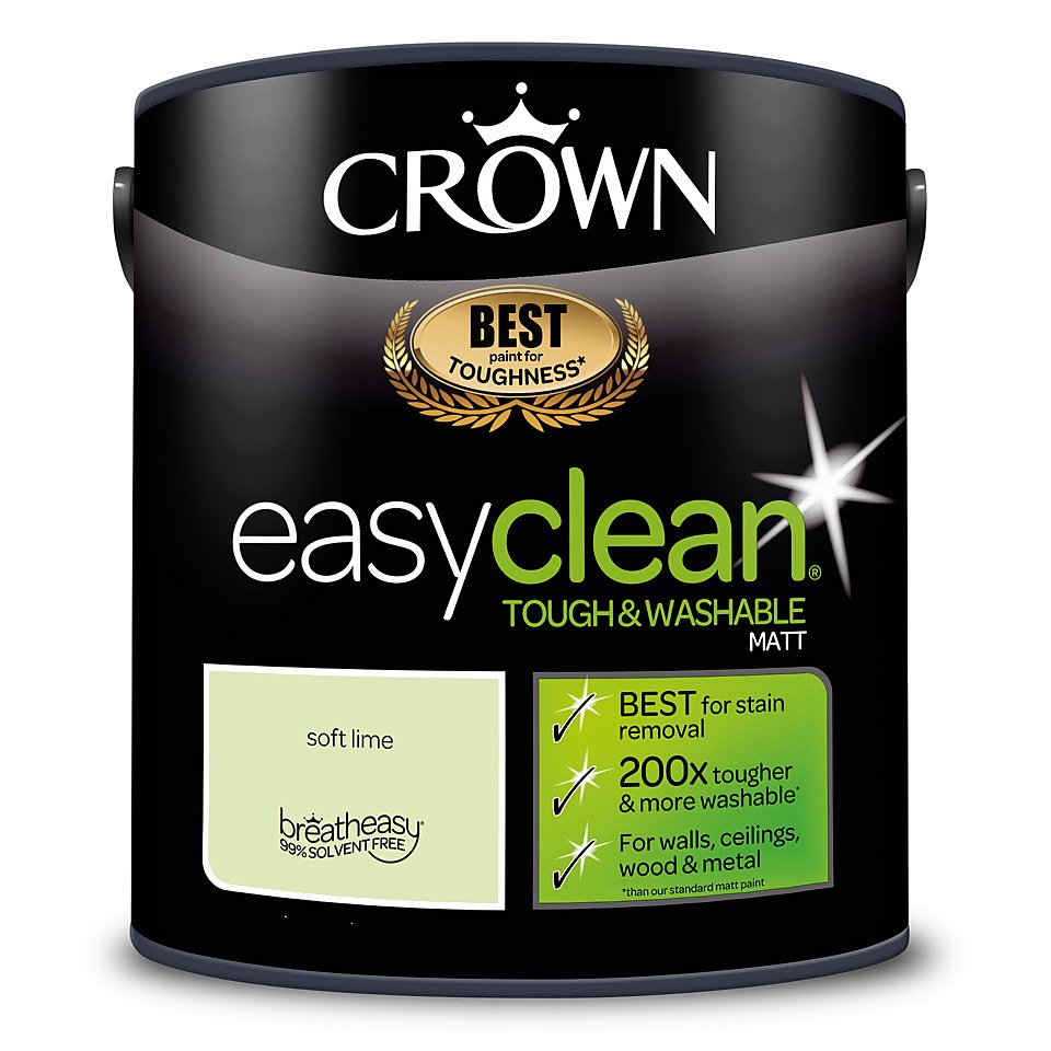 Crown Easyclean Washable & Wipeable Multi Surface Matt Paint Soft Lime - 2.5L