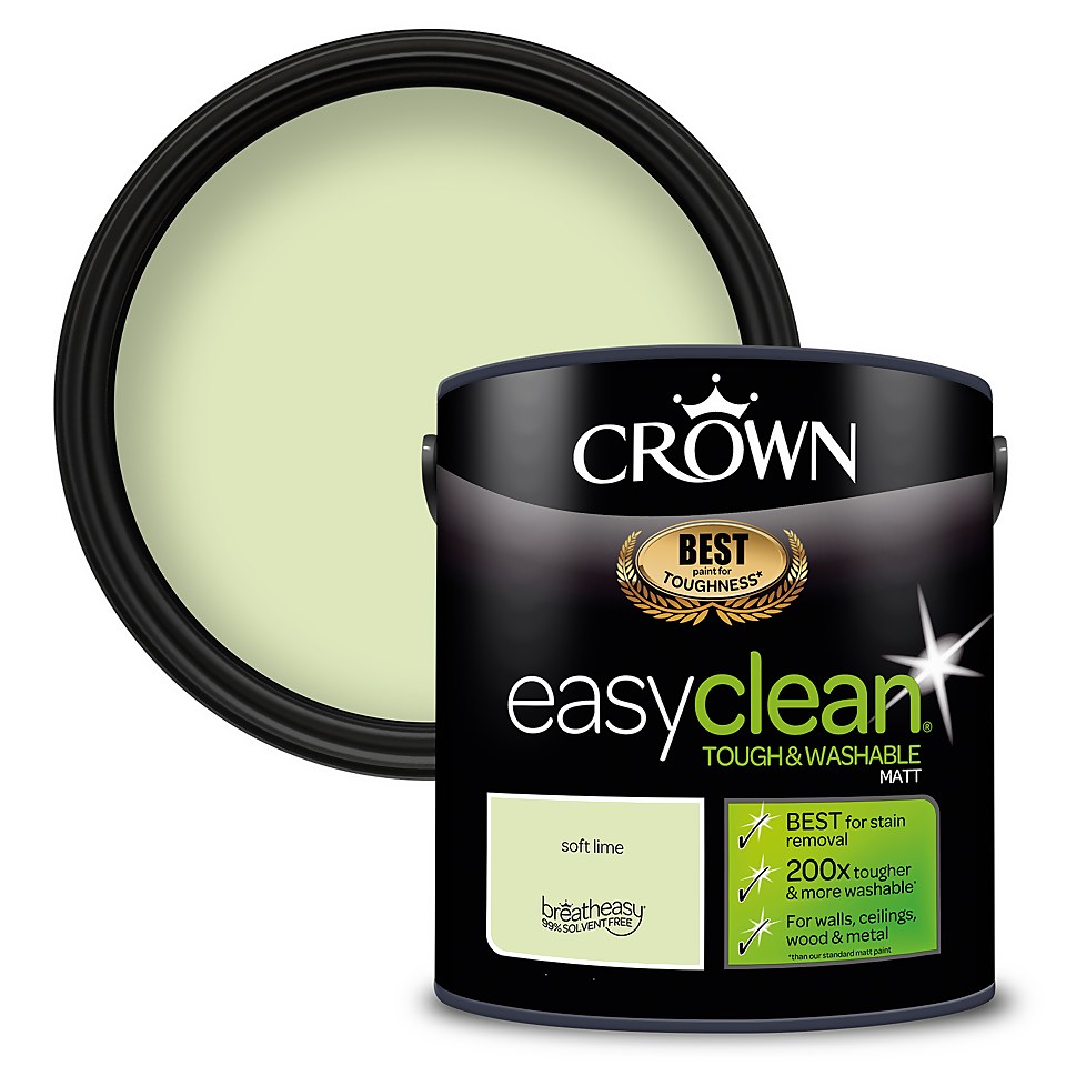 Crown Easyclean Tough & Washable Matt Paint Soft Lime - 2.5L