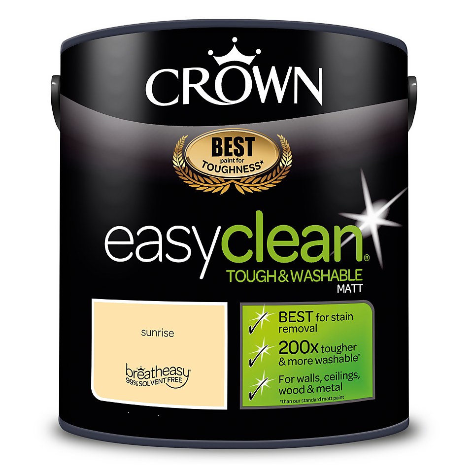 Crown Easyclean Washable & Wipeable Multi Surface Matt Paint Sunrise - 2.5L