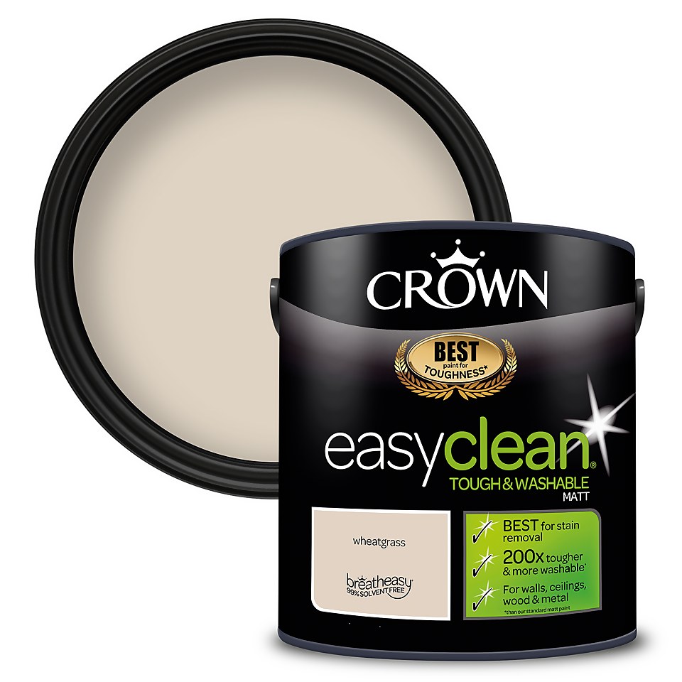 Crown Easyclean Washable & Wipeable Multi Surface Matt Paint Wheatgrass - 2.5L