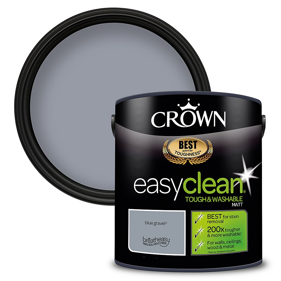 Crown Easyclean Washable & Wipeable Multi Surface Matt Paint Blue Gravel - 2.5L