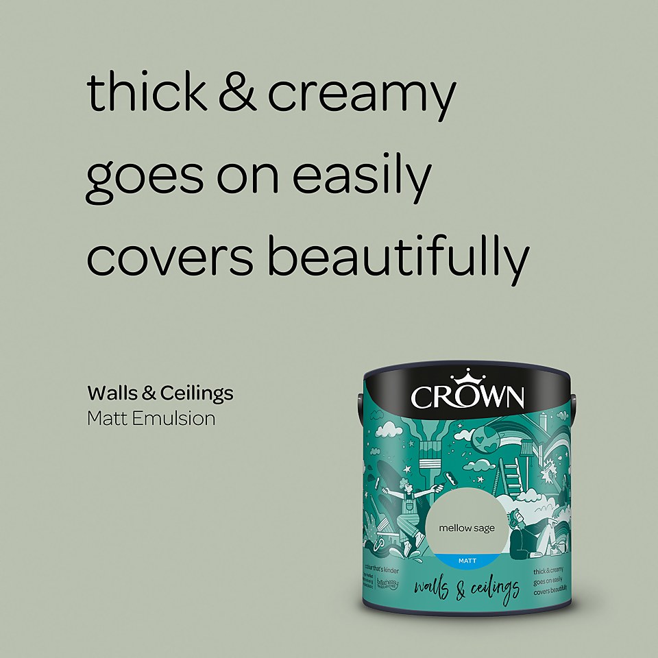Crown Walls & Ceilings Matt Emulsion Paint Mellow Sage - 2.5L