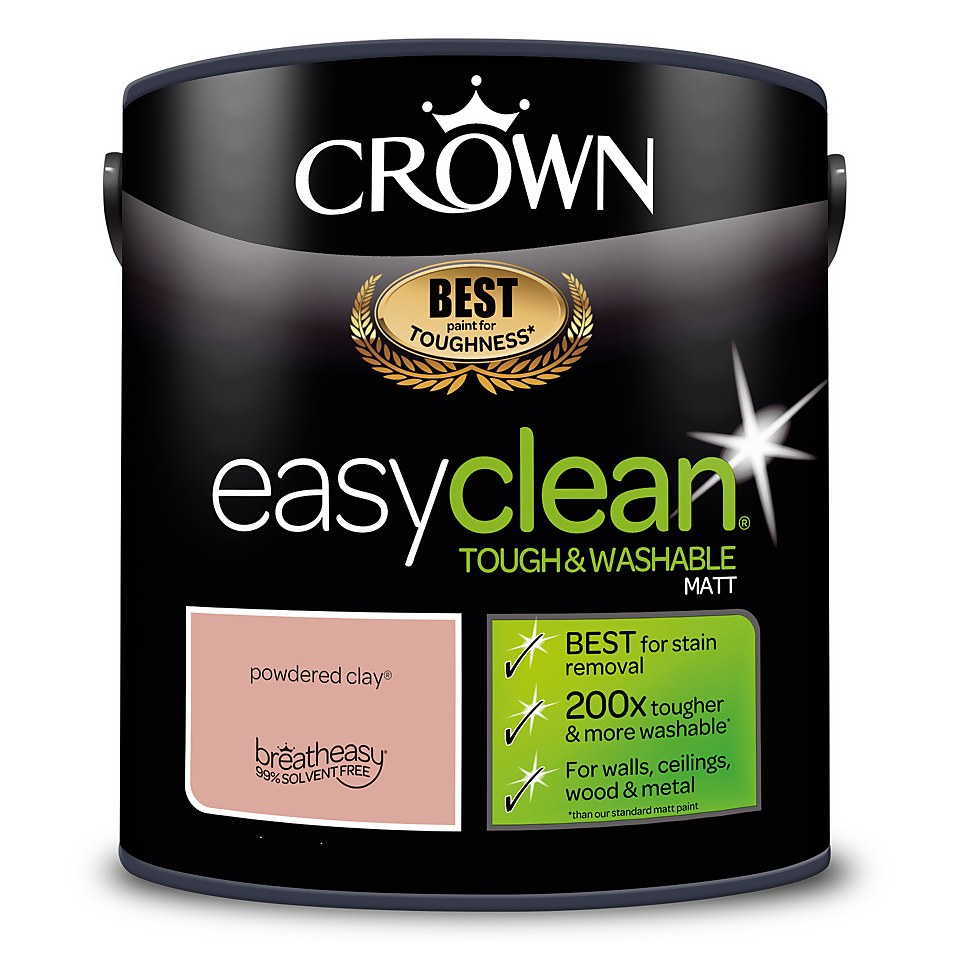 Crown Easyclean Washable & Wipeable Multi Surface Matt Paint Powdered Clay - 2.5L