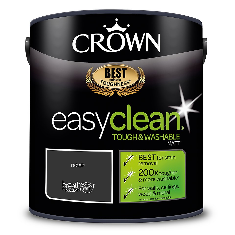 Crown Easyclean Washable & Wipeable Multi Surface Matt Paint Rebel - 2.5L