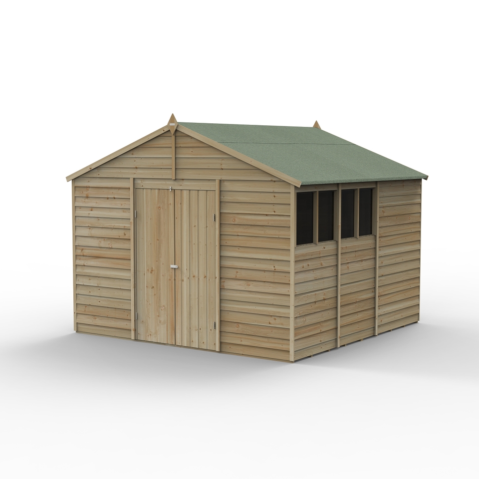 Forest Garden 4LIFE Apex Shed 10 x 10ft - Double Door 4 Window (Including Installation)