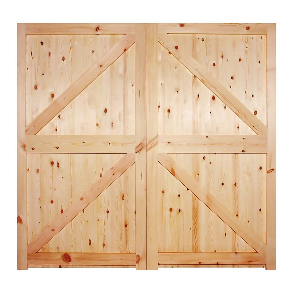 Framed Ledged and Braced External Unfinished Redwood Rebated Garage Door Pair - 2135 x 2135mm