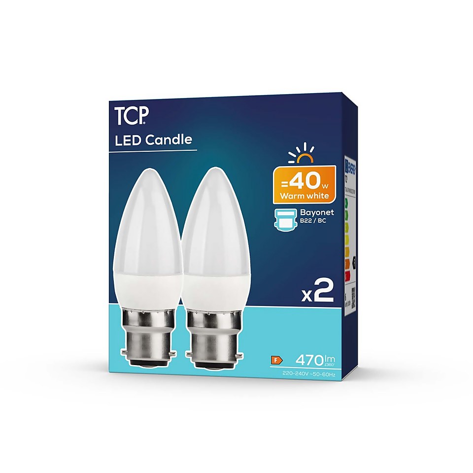 TCP LED Candle 40W BC Warm Light Bulb - 2 pack