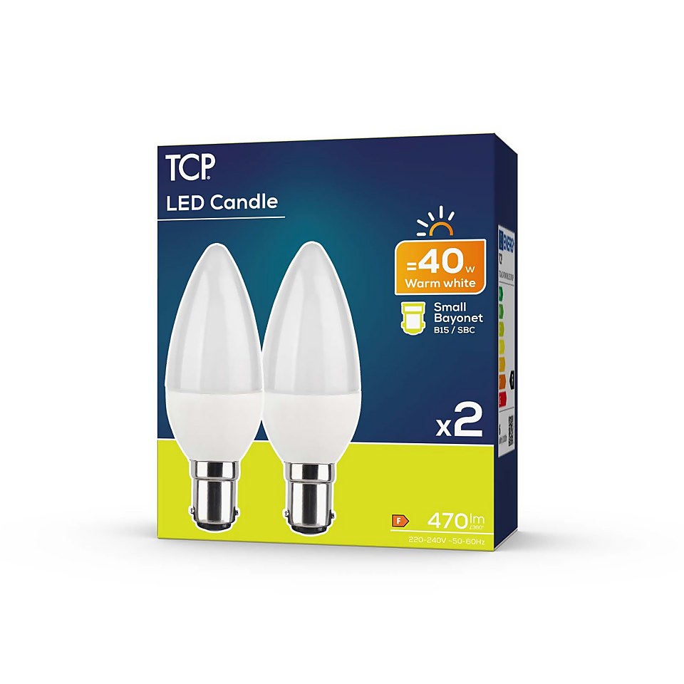 TCP LED Candle 40W SBC Warm Light Bulb - 2 pack
