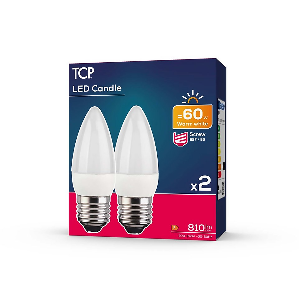 TCP LED Candle 60W E27 Coat Warm Light Bulb - 2 pack