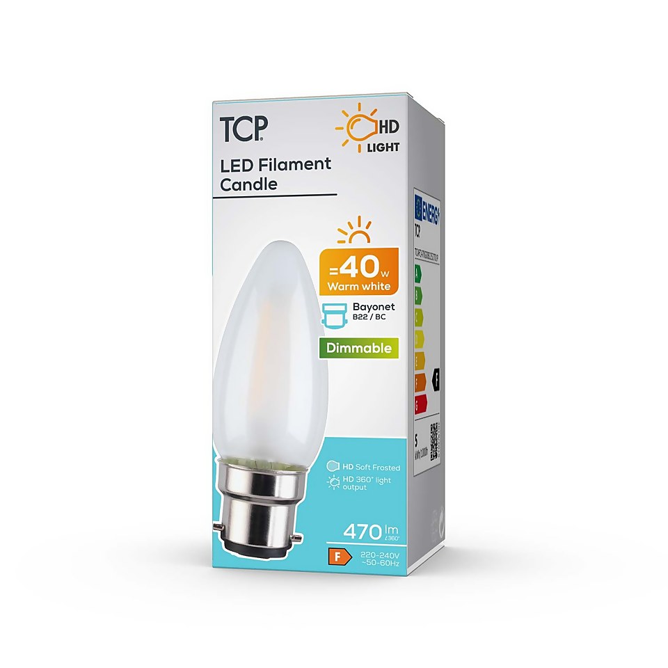 TCP Filament Candle Coat 40W BC Dimmable Warm Light Bulb