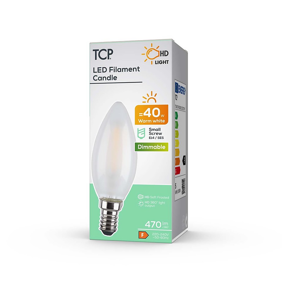 TCP Filament Candle Coat 40W SES Warm Dimmable Light Bulb