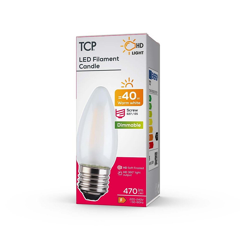 TCP Filament Candle Coat 40W ES Warm Dimmable Light Bulb