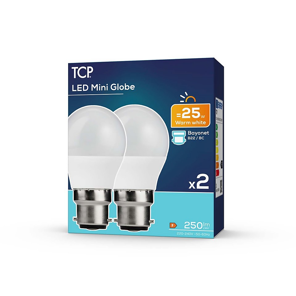 TCP LED Globe 25W BC Warm Light Bulb - 2 pack