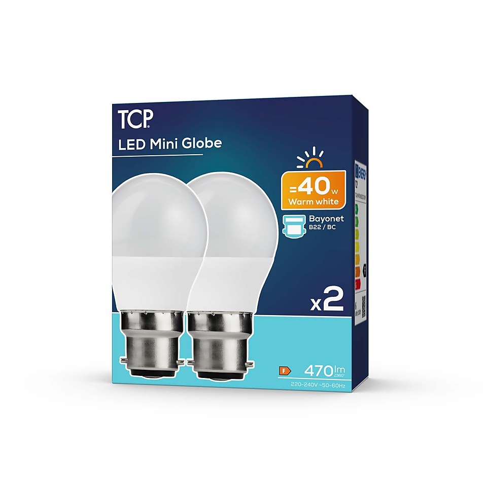 TCP LED Globe 40W BC Warm Non Dimmable Light Bulb - 2 pack