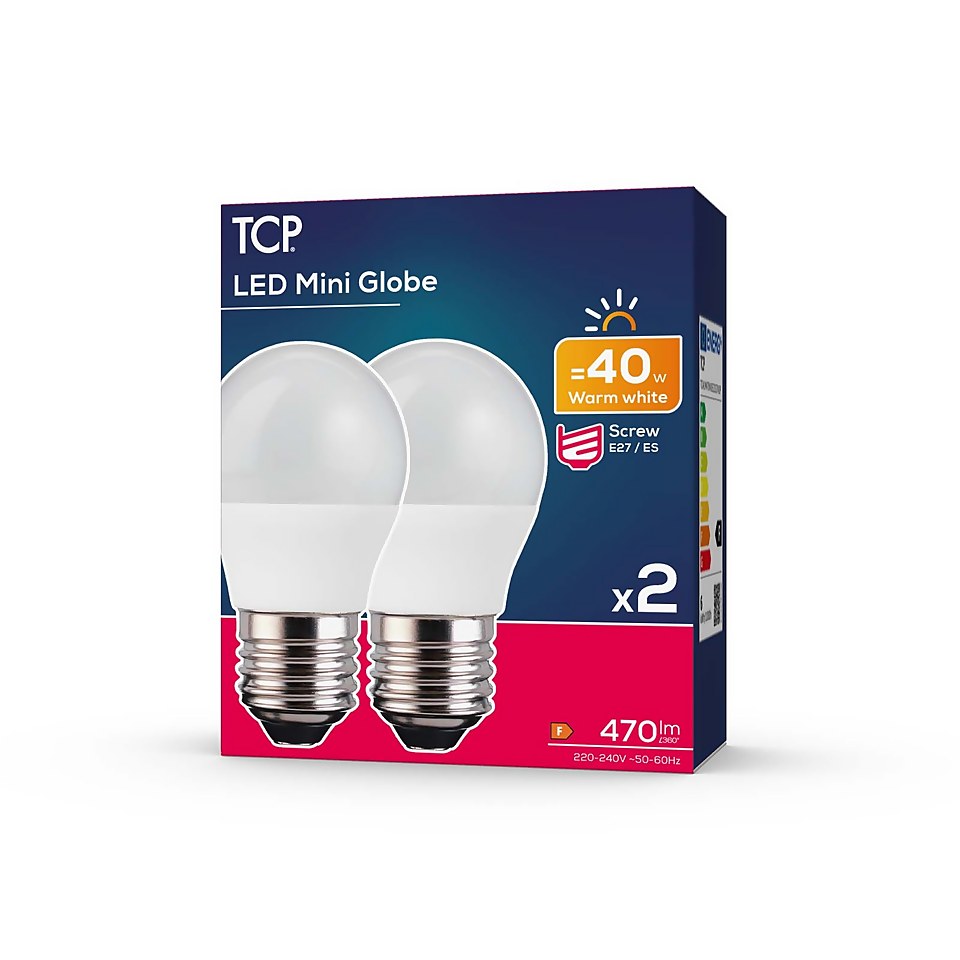 TCP LED Globe 40W ES Warm Non Dimmable Light Bulb - 2 pack