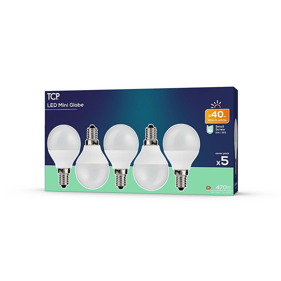 TCP LED Globe 40W SES Warm Non Dimmable Light Bulb - 5 pack