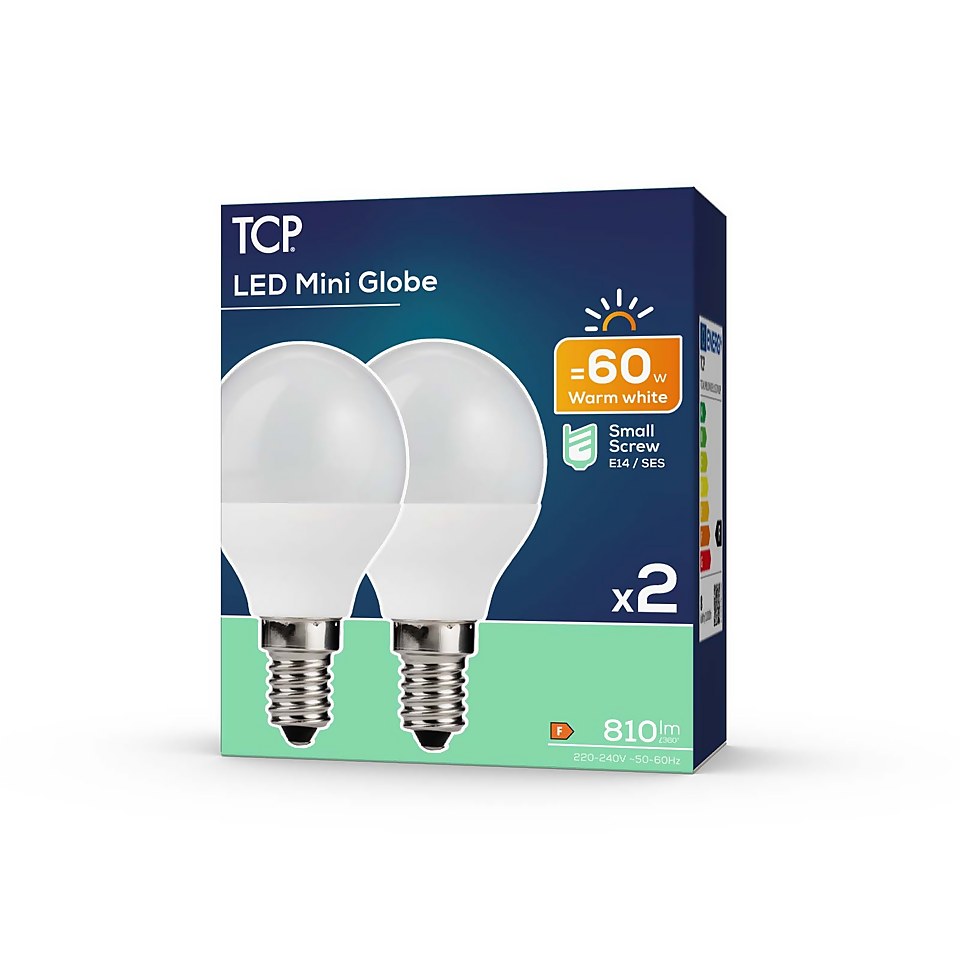 TCP LED Globe 60W E14 Coat Warm Light Bulb - 2 pack