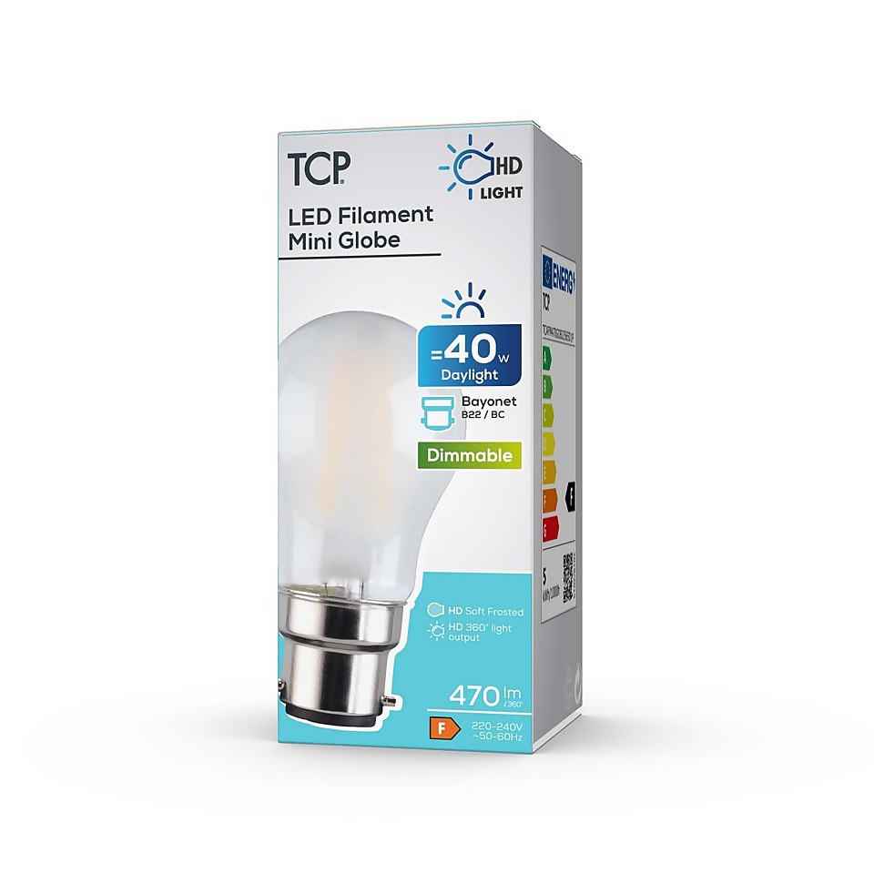 TCP Filament Globe Coat 40W BC Cool Dimmable Light Bulb