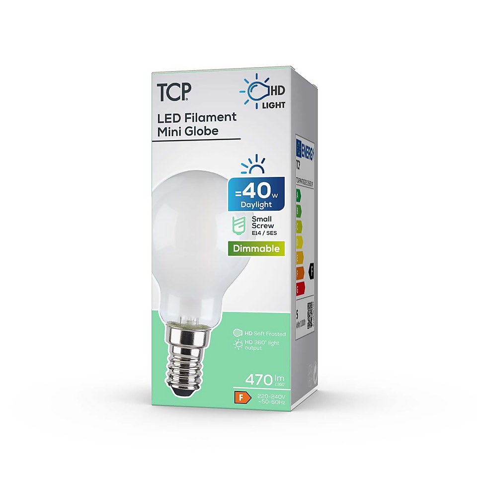 TCP Filament Globe Coat 40W SES Cool Dimmable Light Bulb