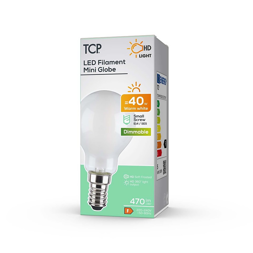 TCP Filament Globe Coat 40W SES Warm Dimmable Light Bulb