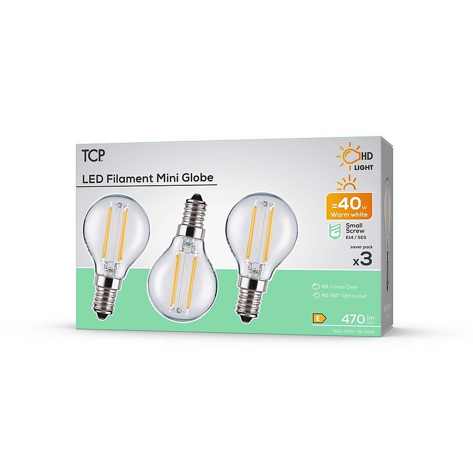 TCP Filament Globe Clear 40W SES Warm Light Bulb -3 pack