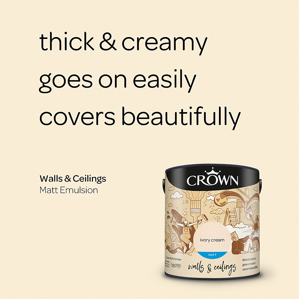 Crown Walls & Ceilings Matt Emulsion Paint Ivory Cream - 2.5L