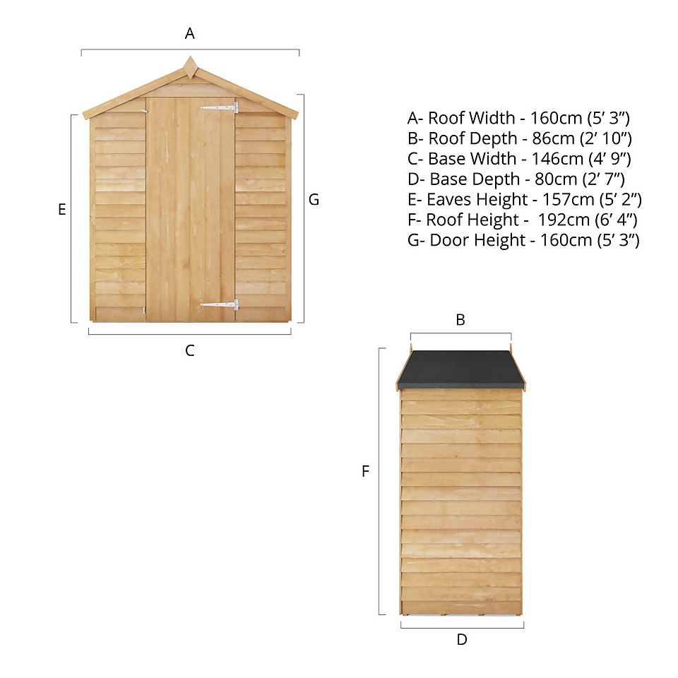 Mercia 5 x 3ft Overlap Apex Windowless Shed - incl. Installation