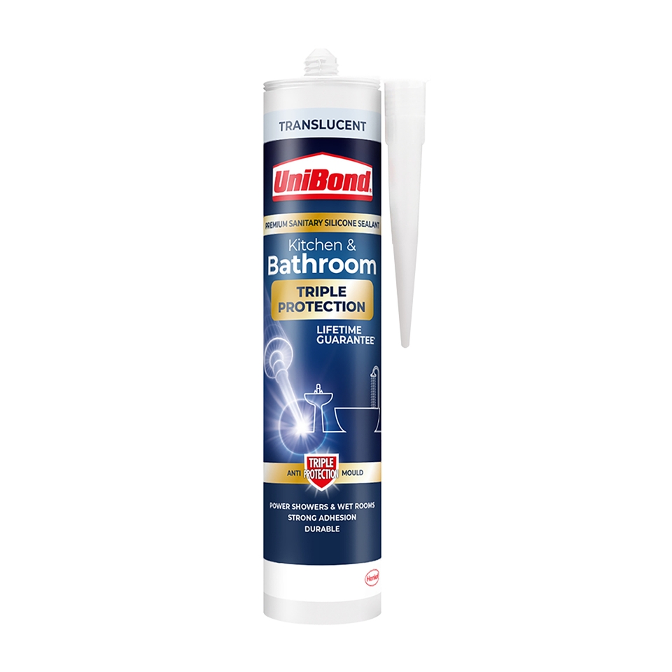 UniBond Triple Protect Kitchen and Bathroom Sealant Translucent Cartridge  - 291g